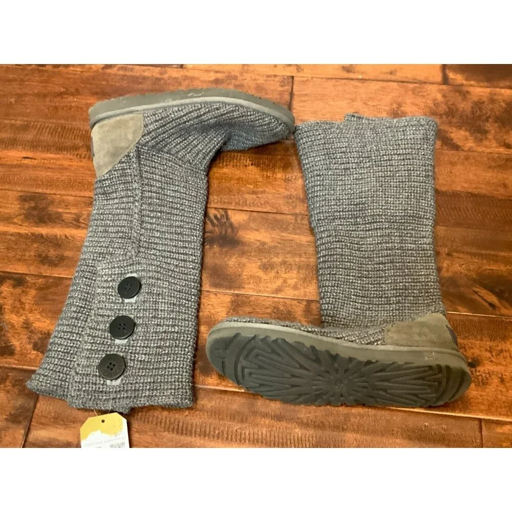 Ugg Australia Gray Classic Cardy Knee High | Fold Over Boots W/ Buttons, Size 9